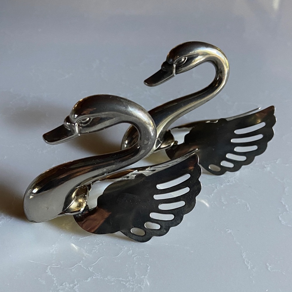 Pair Vintage Italian Silver Tone Swan Cellar - tops only (missing glass cellar)